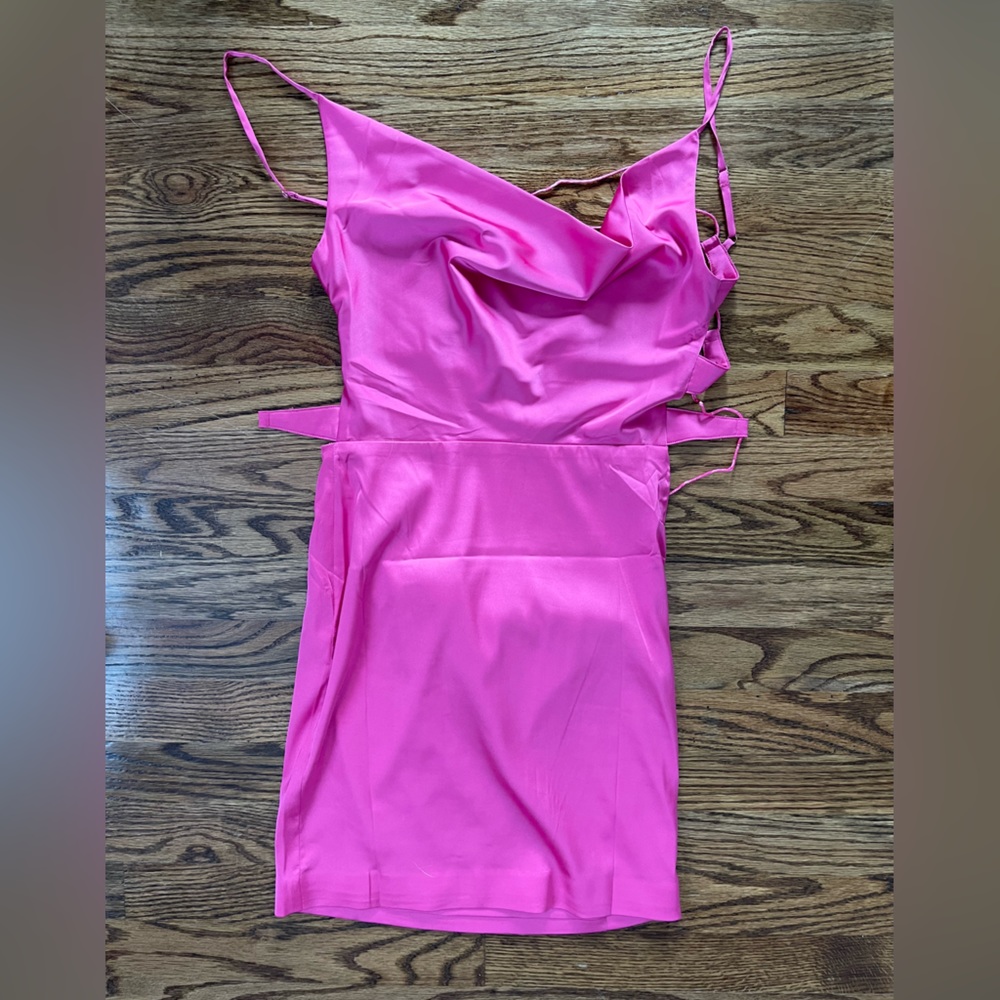 Meshki Satin Pink Cowl Neck Tie Back Dress